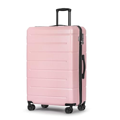 KYME 28 Inch Luggage with Wheels Hardshell Large Suitcase Lightweight Big Checked Luggage with TSA Lock Travel Rolling Suitcase for Women Men Pink - color: Light Pink, size: Checked-Large 28-Inch