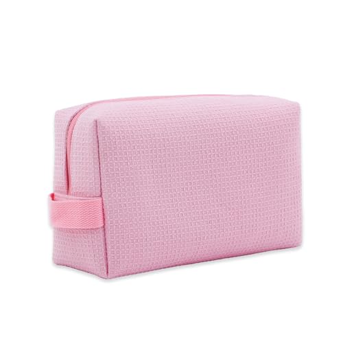 DYSHAYEN Small Waffle Makeup Bag for Travel, Pink - color: Pink