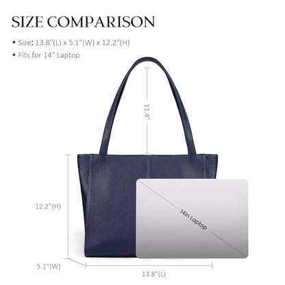 befen Genuine Leather Tote Bag for Women Work Travel Leather Purse Handbags - color: Navy Blue