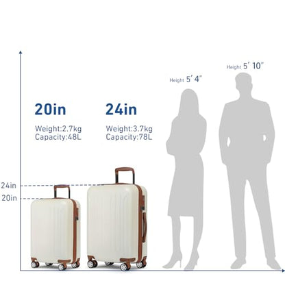KYME Luggage Sets 2 Piece Hardshell Suitcase with TSA Lock,Beige,20"/24" - color: Beige, size: 2Pcs Set(20"/24")