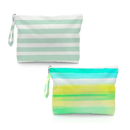 Fokongna Waterproof Reusable 2 Pack Wet Bag, Zipper Sealed Dry Wet Storage Pouch for Pool Beach Vacation Gym Workout Cosmetic Travel Toiletry Bag - color: Summer Stripe Set 04
