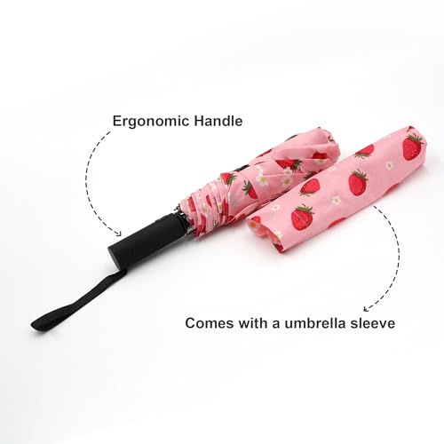 Nollia Compact Travel Umbrella with Auto Open – Windproof Folding Umbrella, Lightweight & Portable for Rain - color: A. Strawberry