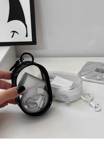 Portable Cable Organizer Case with Clip, Clear Charger Storage Pouch for Travel, Mini Electronics Organizer for Phone Cable, Earphones, Charger, USB Accessories (Transparent White – With Clip)