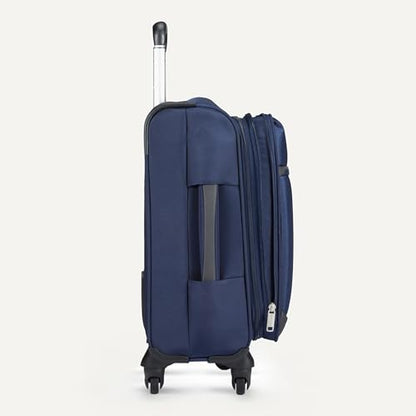 Amazon Basics 18" Medium Carry-On Softside Expandable Luggage Suitcase with Wheels, Four 360-Degree Spinner Wheels, Zippered Pockets, Telescopic Handle, Navy Blue - color: Navy Blue, size: 18”, style: Medium Carry-on