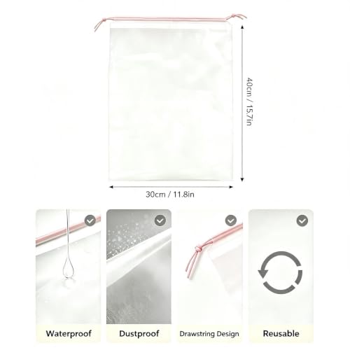 20 Pcs Clear Shoe Bags for Travel Storage, 11.8"x15.7" Shoe Bag Bulk - color: Pink-Color String