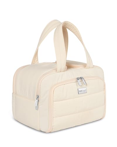 TOPDesign Travel Toiletry Bag, Puffer Makeup Organizer with Compartments - color: Beige