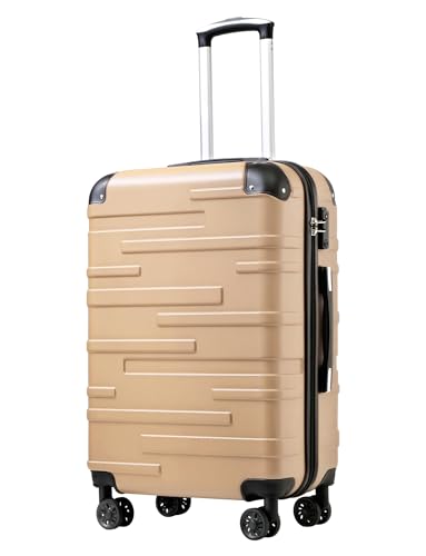 Coolife Hardside ABS Luggage, TSA Lock, Spinner Wheels, 24in Checked - color: champagne, size: Medium (24 In)