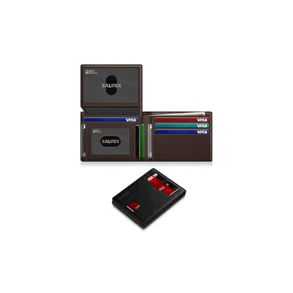 ZALVEX Wallet for Men Slim RFID Blocking Leather Credit Card Holder Wallet - color: Black + Coffee