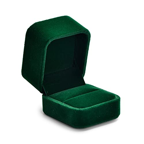 Green Velvet Ring Box, Single Ring Case for Proposal & Engagement - size: 1.97" x 2.36" x 1.97"