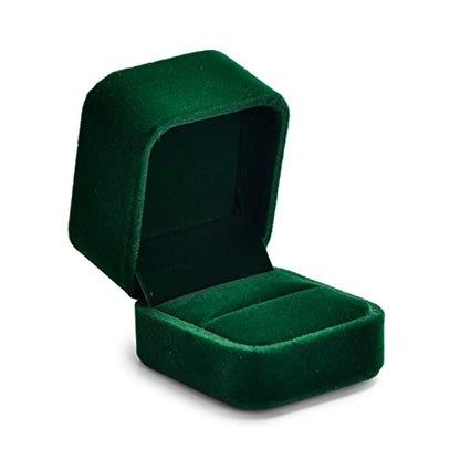 Green Velvet Ring Box, Single Ring Case for Proposal & Engagement - size: 1.97" x 2.36" x 1.97"