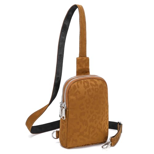 Nylon Crossbody Sling Bag for Women, Small Lightweight Cross Body Purse - color: Leopard Brown