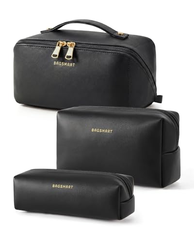 BAGSMART Makeup Bag Travel 3 Pcs Set Cosmetic Bag,Toiletry Bag,Black - color: 32-Black