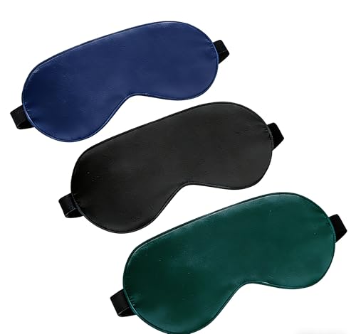 Sleep Mask Silk Eye Mask for Sleeping, Super Soft Blackout Eye Mask for Women Men, Side Sleeper Covers for Sleeping with Adjustable Straps, Travel Sleep Mask, 3 Pack（Black-green-navy）8.86*4.92 inches - color: Black-green-navy