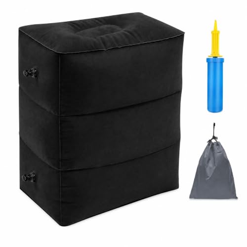 Inflatable Foot Rest Pillow Airplane Travel Kids Black (2 Pack) - color: Black