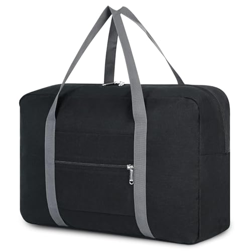 Lightweight Foldable Travel Duffel Bag – Compact Carry-On Luggage for Overnight Trips, Unisex Weekender Bag (Black) - color: Black