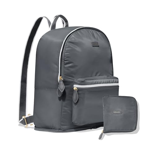 Paravel Fold Up Travel Backpack | Packable and Lightweight Foldable Travel Bag | Carry On Nylon Backpack with Trolley Sleeve, Flatiron Grey - color: Flatiron Grey