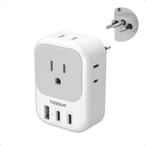 TESSAN Brazil Power Adapter, 7 in 1 US to Brazil Adapter Plug - style: Type N- Brazil