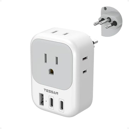 TESSAN Brazil Power Adapter, 7 in 1 US to Brazil Adapter Plug - style: Type N- Brazil