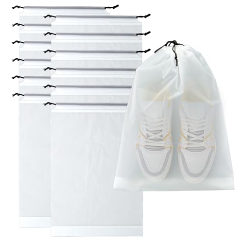 12 Pack Clear Drawstring Travel Shoe Bags, Large Size Transparent Storage Organizer for Men Women