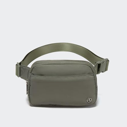Pander Nylon Fanny Pack Belt Bag for Women with 5 Zipper Pockets - color: Grey Sage