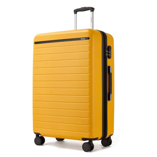 Kono Large Suitcase 28in Expandable ABS+PC 8pcs Silent Wheels Yellow - color: Yellow, size: Checked-Large 28-Inch