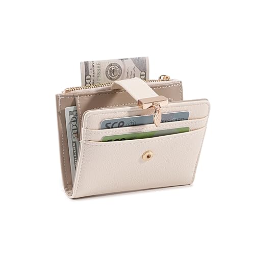 Pomelo Best Wallet Women Bifold Leather Wallets for Women Credit Card Holder with ID Window Zipper Coin Pocket Pudding White - color: Pudding White