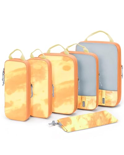BAGSMART Compression Packing Cubes for Travel Essentials - color: Tie-dye Sunset, size: Set of 6