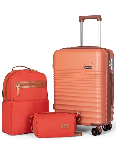 Carry On Luggage 22x14x9 Airline Approved Suitcase with Wheels, 3 Piece - color: Tangerine, size: 3 Piece Sets (20/BP/TB)