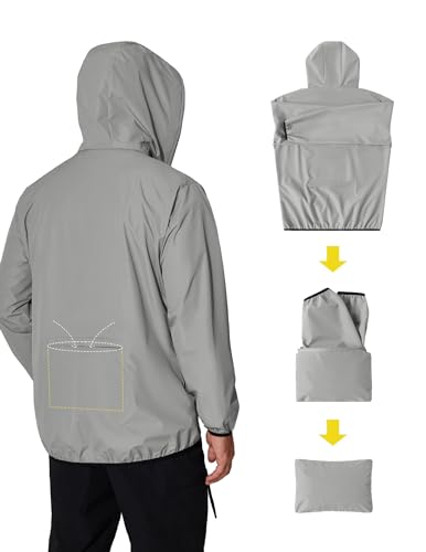 COOFANDY Men's Light Rain Jacket Packable Waterproof Raincoat Windbreaker - color: Gray, size: 4X-Large