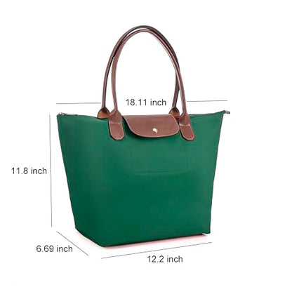 Tote Bag for Women Foldable Shoulder Bag Nylon Weekend Hobo Handbag - color: Green