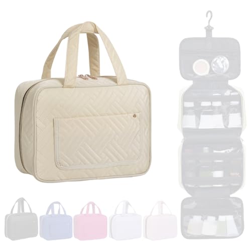 Hanging Toiletry Bag for Women Cosmetic Toiletries Travel,Beige - color: Beige