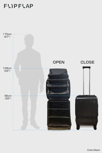 FLIP The Suitcase That Turns Into a Shelf 47L Carry-On Lightweight Polycarbonate Silent Detachable Wheels TSA Lock Front-Open PC Cabin Approved for Business Travel Easy Caster Replacement (Black) - color: Black