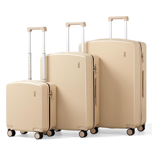 Hanke Hard Shell Luggage Sets 3 Pieces, 16/24/28 Inch Travel Suitcase - color: Cuba Sand, size: 16+24+28 Inch