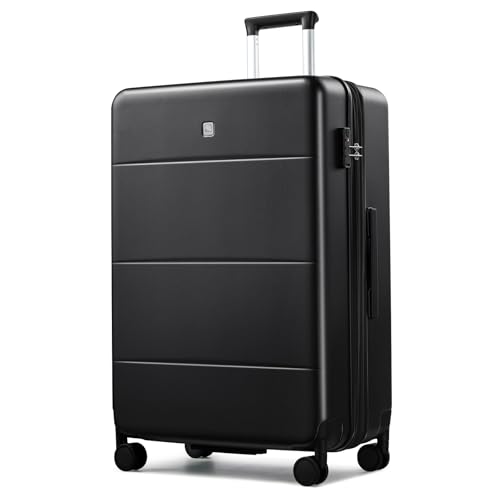 Hanke Expandable Large Checked Luggage, Hardside 28 Inch Suitcase - color: Jet Black, size: 28 Inch EXT