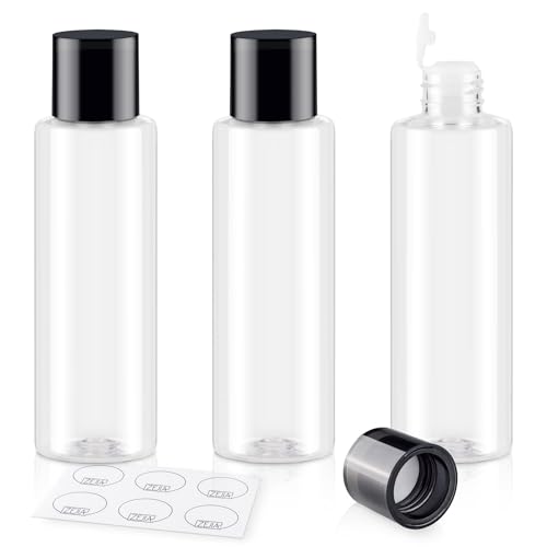 150ML/5OZ Travel Size Toiletries, 3 Pack Travel Size Containers | Double Leak Proof & Refillable Plastic Travel Bottles for Shampoo, Lotion, Body Wash with 6pcs Labels (Clear) - color: Clear, size: 150ml(3pcs)