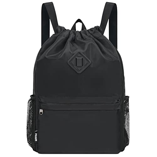 WANDF Drawstring Backpack with Shoe Compartment, Sports Gym Bag - color: L, Black, size: Large