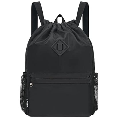 WANDF Drawstring Backpack with Shoe Compartment, Sports Gym Bag - color: L, Black, size: Large