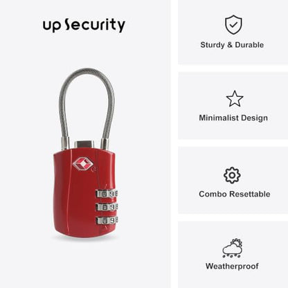 TSA Locks for Luggage, Small Padlock Combination with Cable, Luggage Locks TSA Approved, Combo Padlock with Code, for Travel Suitcase, Gym Locker, Gun Case, Backpack Zipper (Black+Red) - color: Black+Red