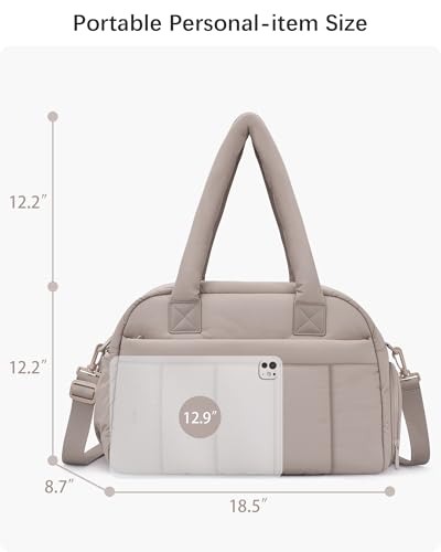 oscaurt Gym Bag for Women Puffer Duffle Bag for Travel Water Resistant Carry On Weekender Overnight Duffel Dance Bag with Shoe Compartment - color: Camel