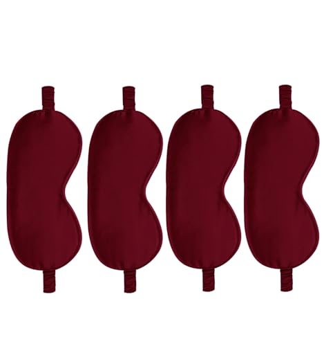 4PACK Sleep Masks Satin Eye Mask Silk Eyes Cover Silky Blindfold Blackout Eyeshade Soft Eyeshades Sleeping Covers Travel Nap - color: Burgundy