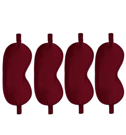 4PACK Sleep Masks Satin Eye Mask Silk Eyes Cover Silky Blindfold Blackout Eyeshade Soft Eyeshades Sleeping Covers Travel Nap - color: Burgundy