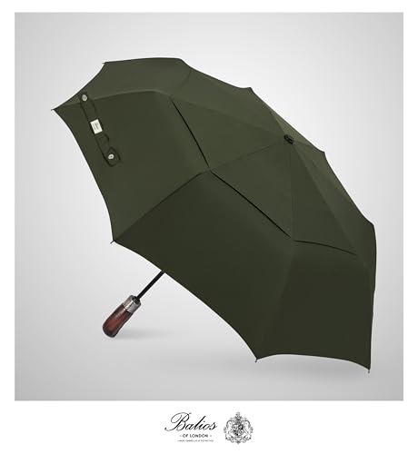 Balios Folding Umbrella Real Wood Handle Auto Open Close - color: Olive Green