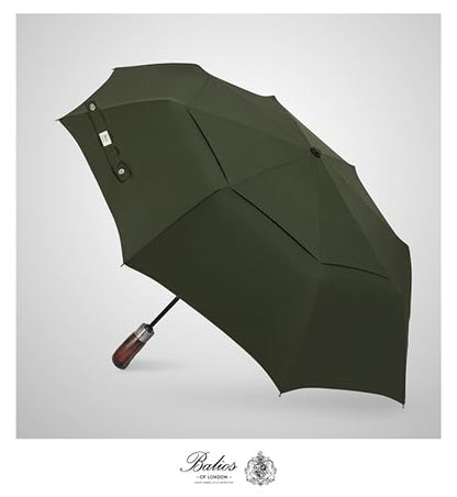 Balios Folding Umbrella Real Wood Handle Auto Open Close - color: Olive Green
