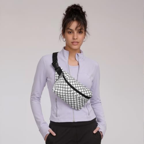 TOPEAST Waist Pack 3.5L Fanny Packs with Water Bottle Holder - color: Black White Gingham