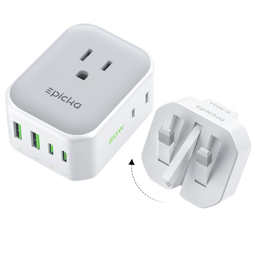 EPICKA Hybrid European Travel Plug Adapter, Foldable & Detachable Type C (EU) VisaPlug (Type G for UK) - style: Type G for UK
