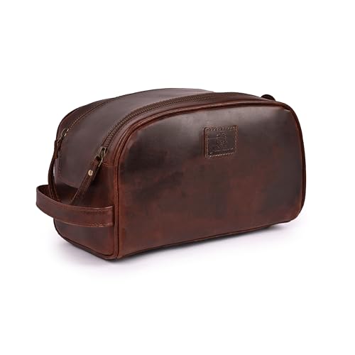 Leather Toiletry Bag for Men, Travel Dopp Kit Shaving Bag - color: Cherry