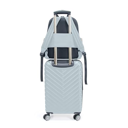 Kenneth Cole REACTION Madison Square Lightweight Hardside Chevron Expandable Spinner Luggage, Slate, 2-Piece (20" Carry On + Sophie Backpack) - color: Slate, size: 2-Piece (20" Carry On + Sophie Backpack)