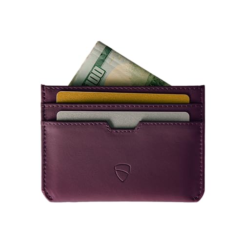 Vaultskin MOORGATE Slim Top-Grain Leather Credit Card Holder, RFID Wallet - color: Blackberry