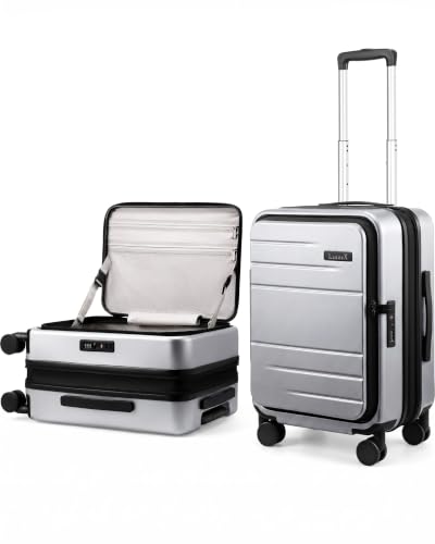 LUGGEX Top Opening Expandable Carry On Luggage, Silver Grey, 20" - color: Silver Grey, size: 20 Inch Expandable