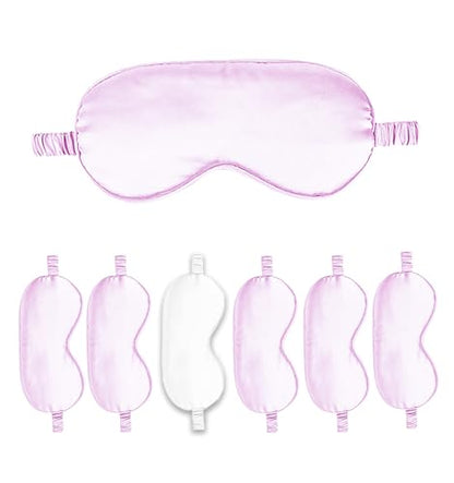7PACK Satin Eye Mask Silk Sleep Masks Silky Blackout Eyes Covers Sleeping Blindfold Eyeshade Wedding Bridal Gift Travel Naps - color: Lilac